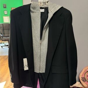 Zara Black Blazer with Gray Hoodie